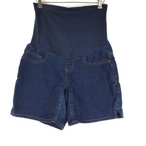 Bella Vida Maternity M Belly Support Jean Shorts Dark Wash 7" Inseam Pockets